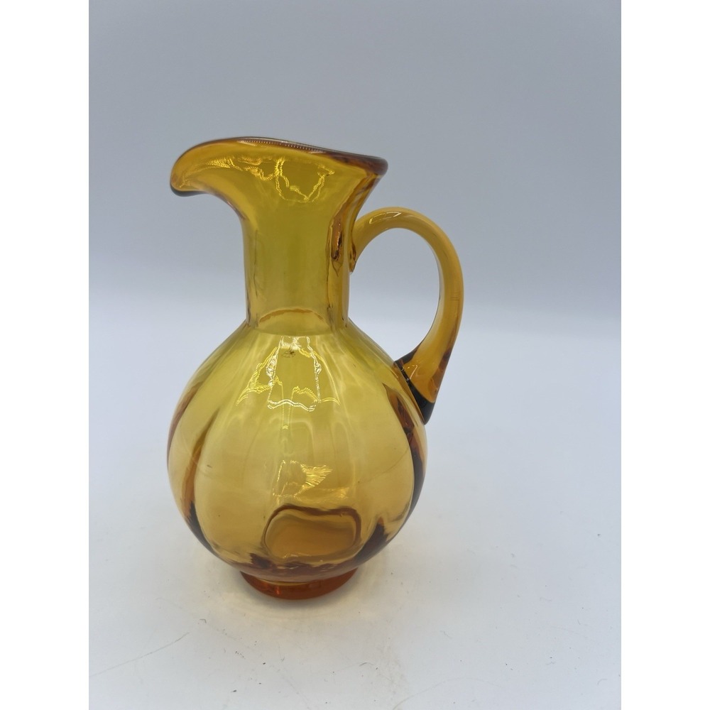 🧡 Vintage Kanawha Glass Co Amber Miniature Pitcher–5"–MCM Hand-Blown Art Glass‎